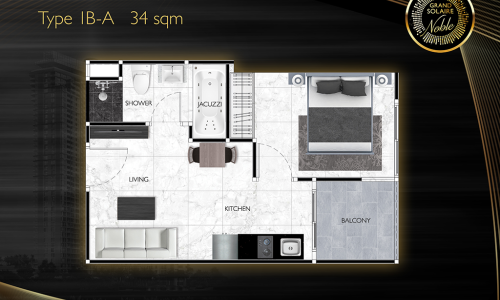 Vzorový 1 izbový apartmán 34 m², typ 1B-A