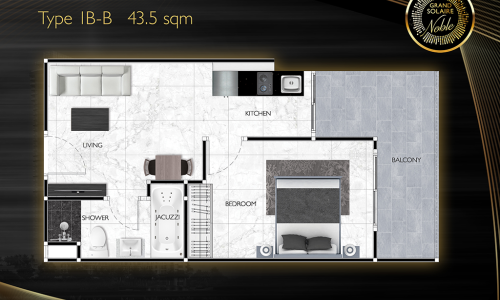 Vzorový 1 izbový apartmán 43,5 m², typ 1B-B