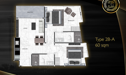 Vzorový 2 izbový apartmán 60 m², typ 2B-A