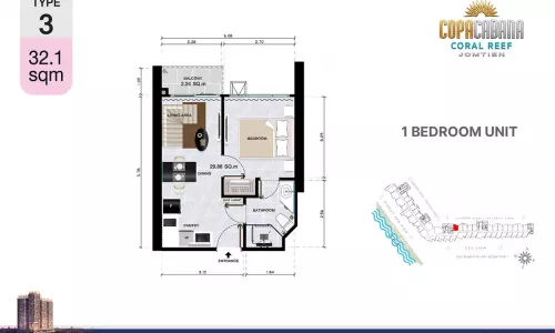 Vzorový 1 izbový apartmán 32,10 m², typ 3