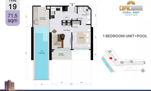 Vzorový 1 izbový apartmán s bazénom 71,5 m², typ 19