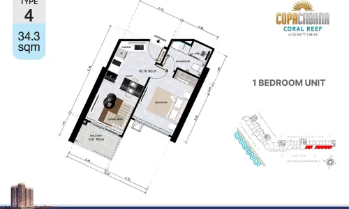 Vzorový 1 izbový apartmán 34,3 m², typ 4
