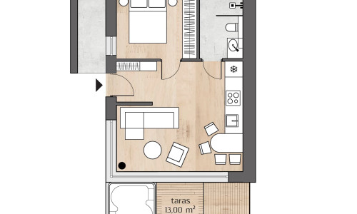 Treesna Lake Villa & Spa - vzorový 2 izbový apartmán 41,24 m²