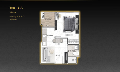 Vzorový 1 izbový apartmán 30 m² typ IB-A