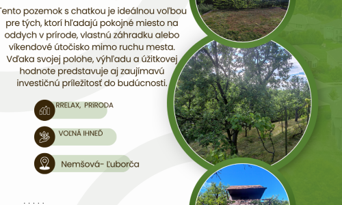 Miesto pre dokonalý oddych v prírode – záhradná chatka s pozemkom 483 m² v Nemšovej