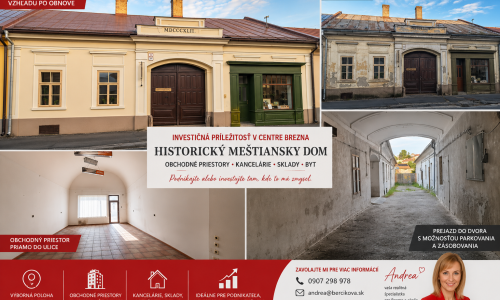 Historický meštiansky dom v centre Brezna s obchodnými priestormi a bytom
