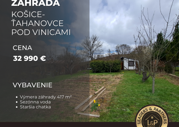 ** REZERVOVANÉ** Záhrada, Košice-Ťahanovce, Pod vinicami, Brusnicová ul.