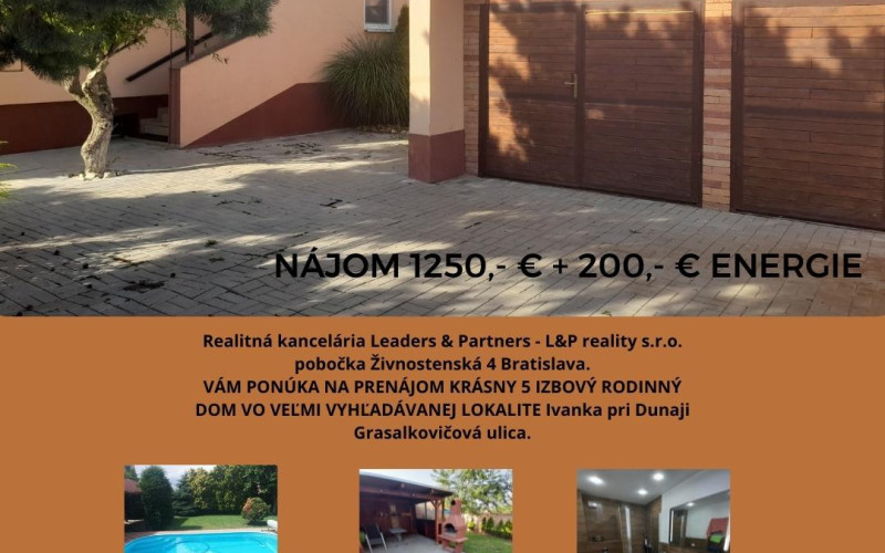 PRENÁJOM 5 IZBOVÝ RODINNÝ DOM IVANKA PRI DUNAJI REZERVOVANÝ!!!!!