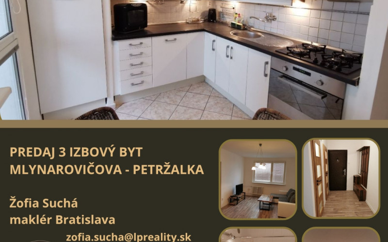 NOVÁ CENA - PREDAJ 3 IZBOVOVÝ BYT MLYNAROVIČOVA - PETRŽALKA