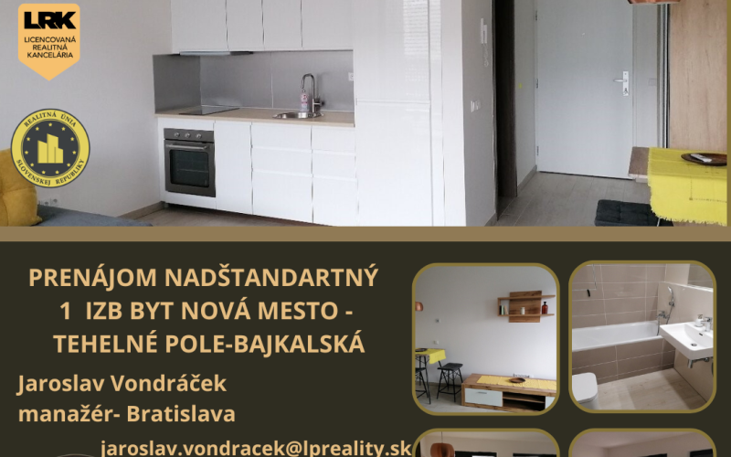PRENÁJOM NADŠTANDARDNÝ 1 IZBOVÝ BYT TEHELNÉ POLE - BAJKALSKÁ UL.