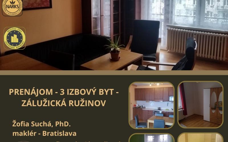 PRENÁJOM 3 IZBOVOVÝ BYT ZÁLUŽICKÁ - RUŽINOV