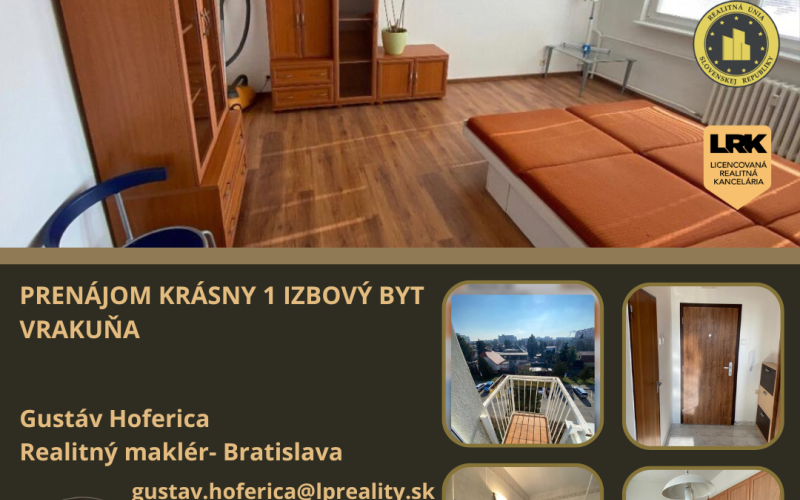 PRENÁJOM KRÁSNY 1 IZBOVY BYT, VRAKUŇA