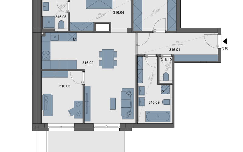 Projekt Zelené Kaskády, byt 5+kk, 3.NP