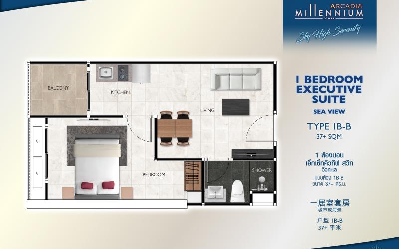 Vzorový 1 izbový apartmán 37 m², typ 1B-B