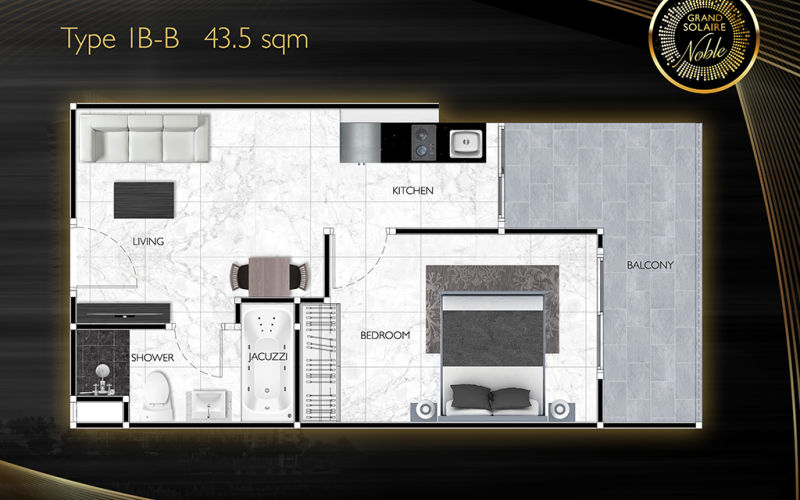 Vzorový 1 izbový apartmán 43,5 m², typ 1B-B