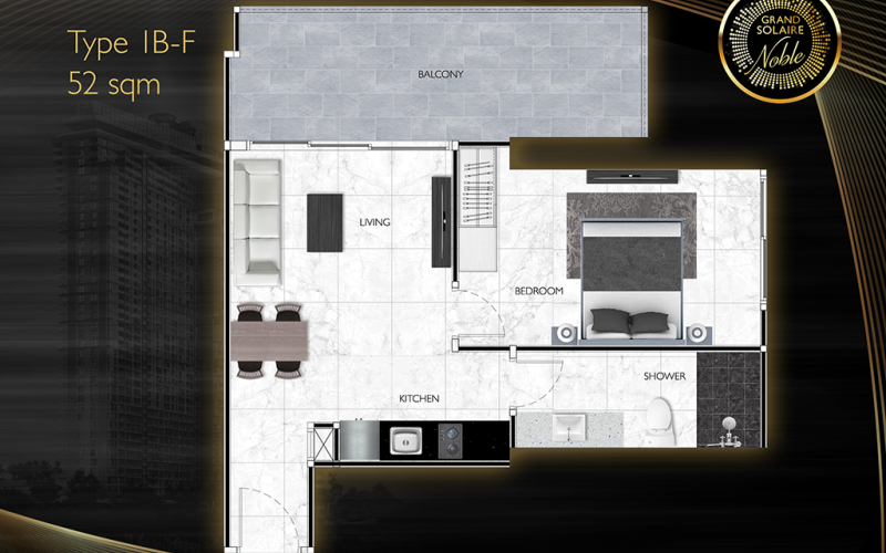 Vzorový 1 izbový apartmán 52 m², typ 1B-F