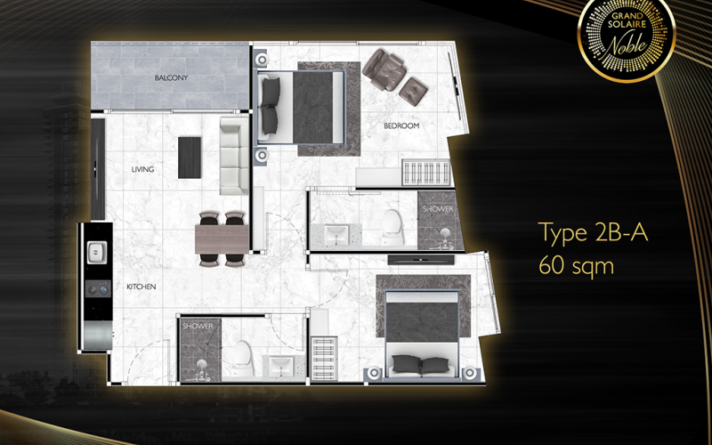 Vzorový 2 izbový apartmán 60 m², typ 2B-A