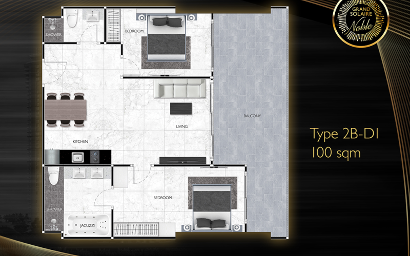Vzorový 2 izbový apartmán 100 m², typ 2B-D