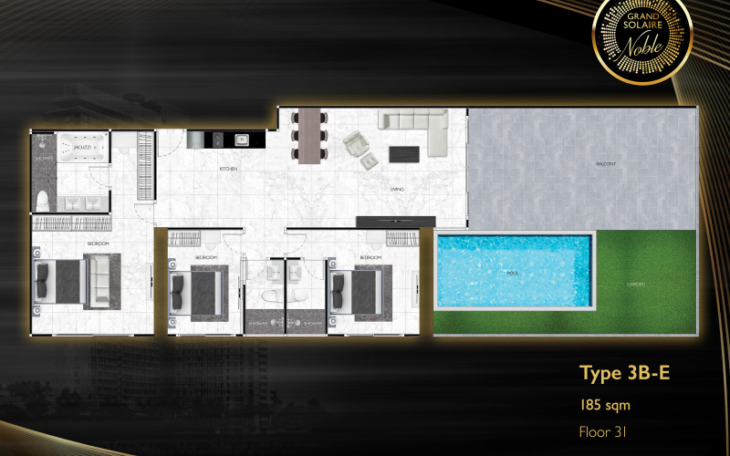 Vzorový 3 izbový apartmán 185 m², typ 3B-E