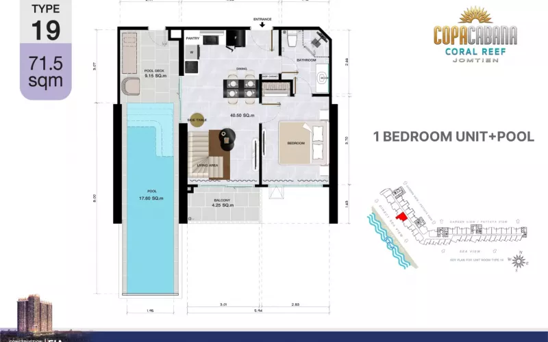 Vzorový 1 izbový apartmán s bazénom 71,5 m², typ 19