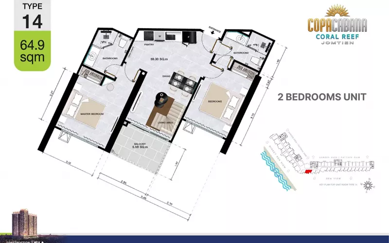 Vzorový 2 izbový apartmán 64,9 m², typ 14