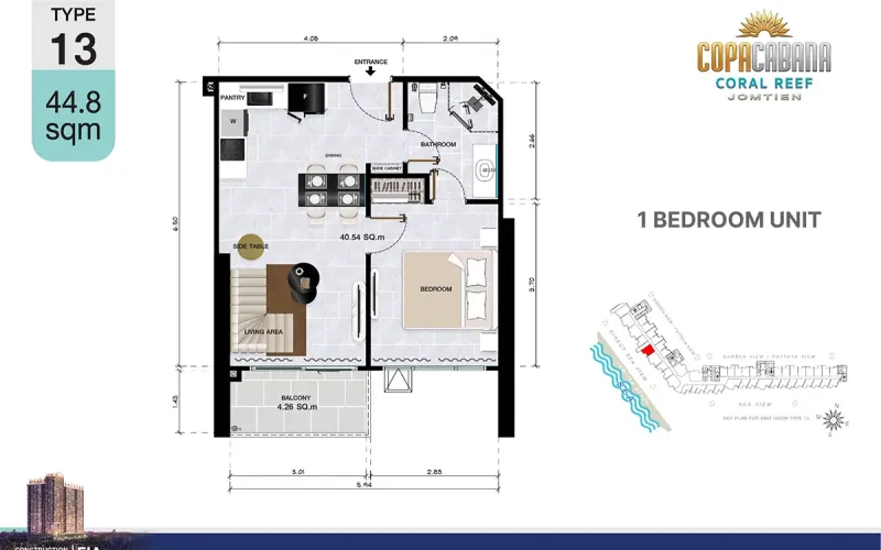 Vzorový 1 izbový apartmán 44,8 m², typ 13
