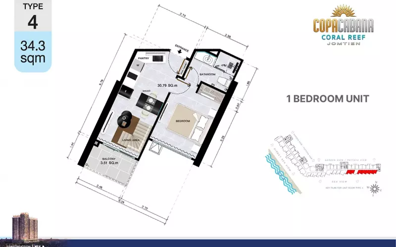 Vzorový 1 izbový apartmán 34,3 m², typ 4