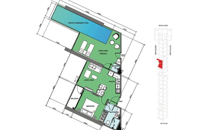 Vzorový 1 izbový apartmán s bazénom 80 m², typ 16
