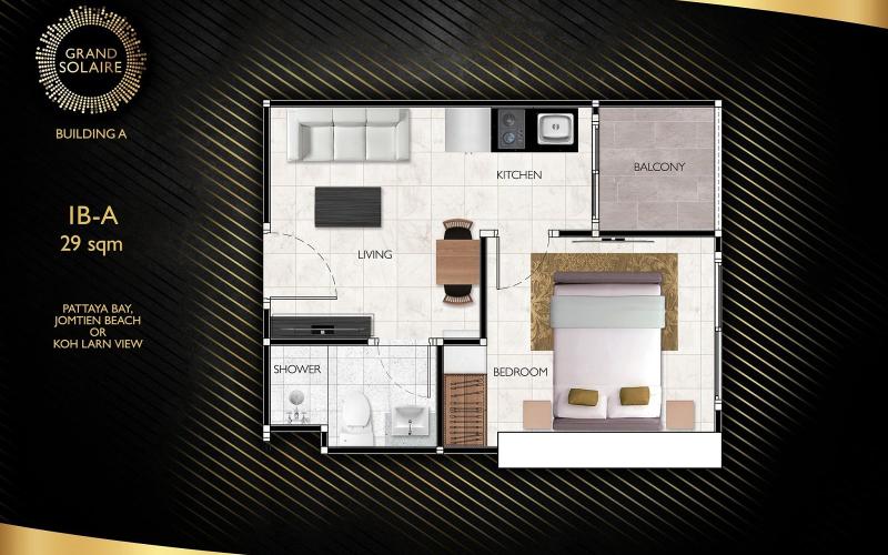 Vzorový 1 izbový apartmán 29 m², typ 1B-A