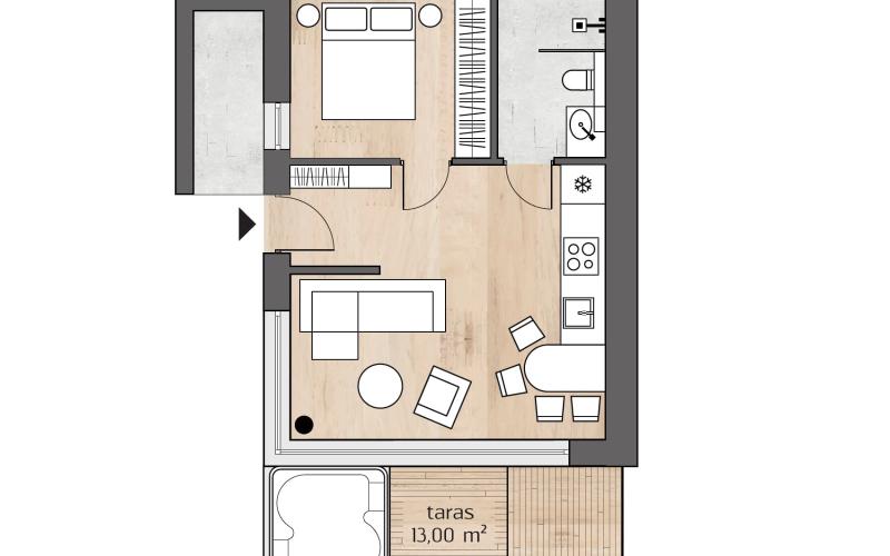Treesna Lake Villa & Spa - vzorový 2 izbový apartmán 41,24 m²