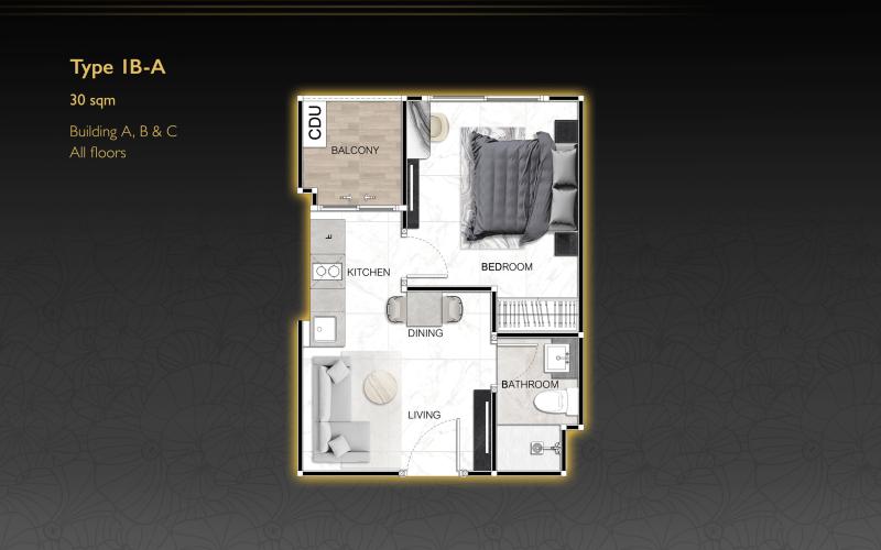 Vzorový 1 izbový apartmán 30 m² typ IB-A