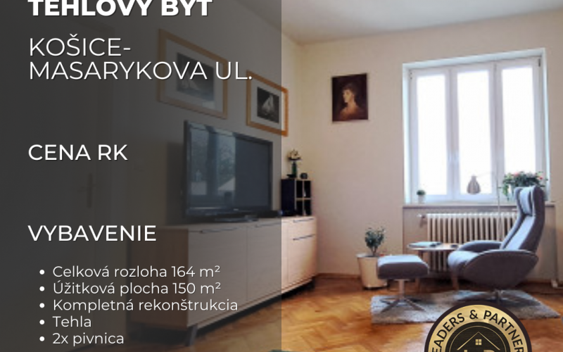 Veľký 4 izbový tehlový byt v centre Košíc, Masarykova ul.