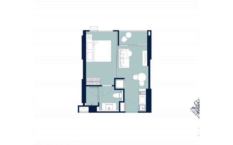 1 izbový vzorový apartmán, Aquarous Jomtien Pattaya, Thajsko