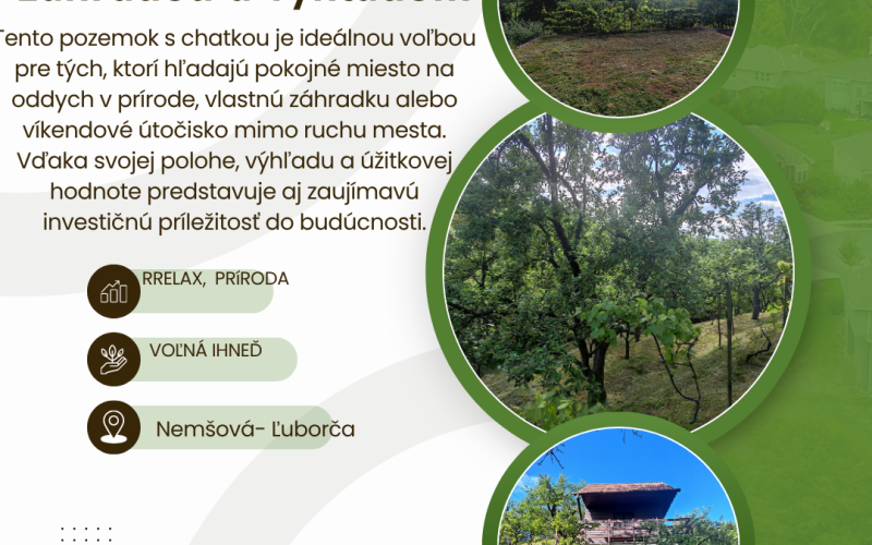 Miesto pre dokonalý oddych v prírode – záhradná chatka s pozemkom 483 m² v Nemšovej