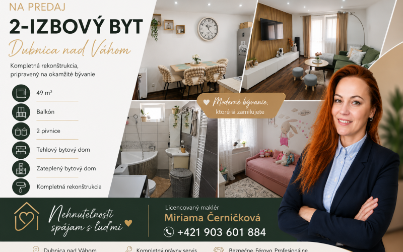 PRIPRAVUJEME! Moderný 2-izbový byt po kompletnej rekonštrukcii v pokojnej časti Dubnice nad Váhom