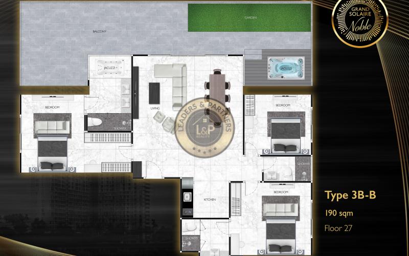 Vzorový 3 izbový apartmán 190 m², typ 3B-B